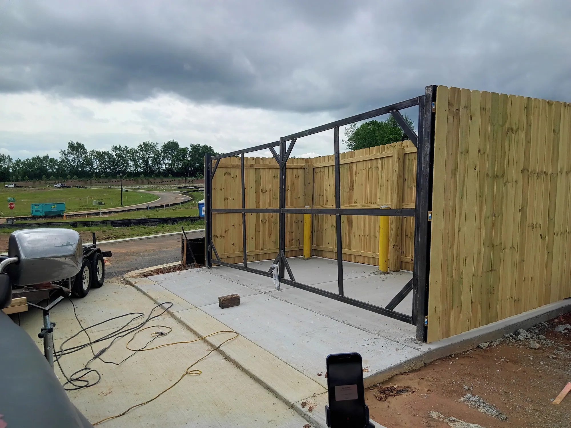 Large custom steel gate fitted at a Middle Tennessee job site